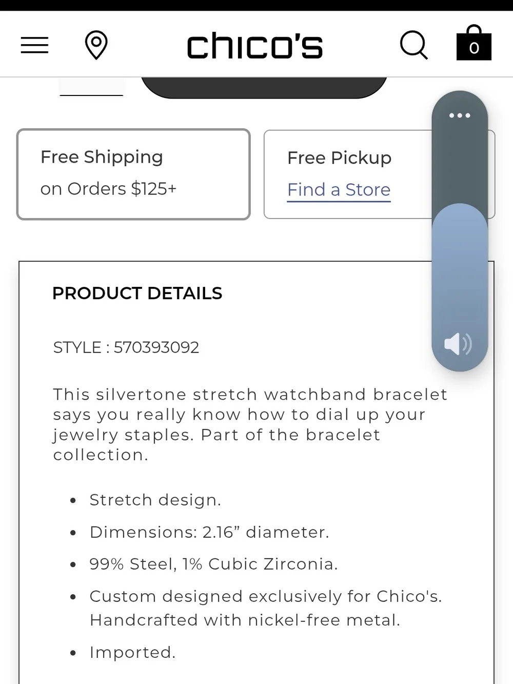Chico's Silver Stretch Bracelet Watchband